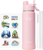 Swigina [2-IN-1 LID] Insulated Water Bottle with Silicone Boot (36hrs Cold/18hrs Hot) - DIY Stickers, Leakproof, BPA Free, 24 oz