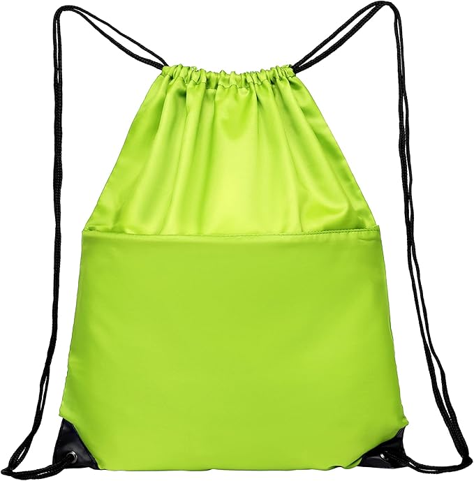 Drawstring Backpack Sports Water Resistant String Bag Sport Gym Sackpack for Women Men Large with Zipper, Apple Green