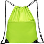 Drawstring Backpack Sports Water Resistant String Bag Sport Gym Sackpack for Women Men Large with Zipper, Apple Green