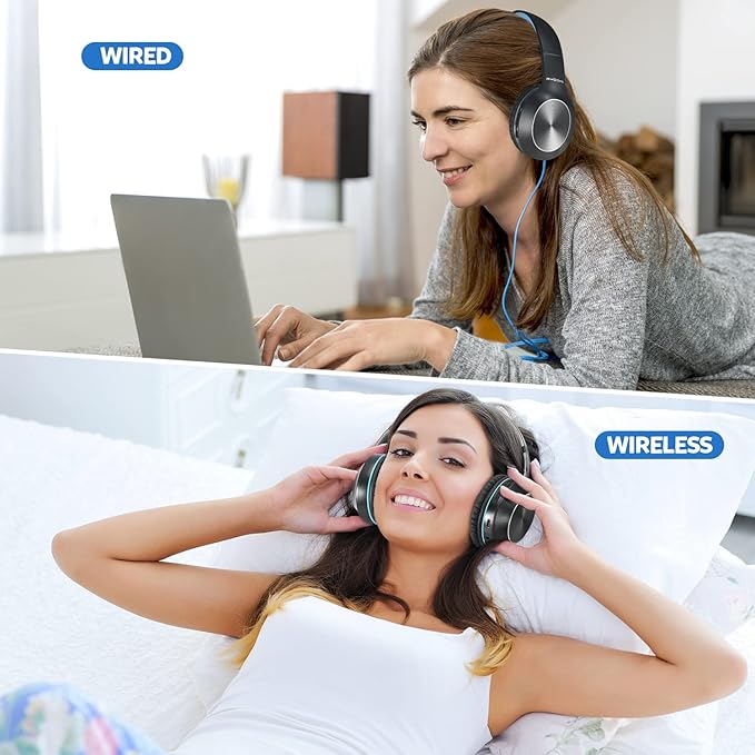 Rydohi Bluetooth Headphones Over Ear, 68H Playtime 3 EQ Music Modes Wireless Headphones with Microphone/Deep Bass, Foldable Lightweight Headset for PC Home Travel Office(Black Blue)