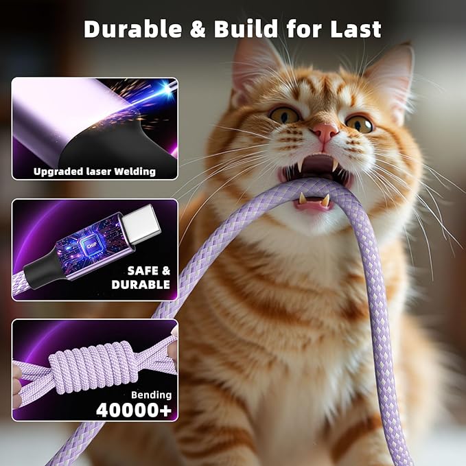 3Packs 4FT Multi Charging Cable with 2 USB-C/IP Port, Purple Charging Cords for Multiple Devices, USB C Splitter Cable, Multiple Charger Cord Travel Car Charger for iPhone17-8, Androids iPad and More