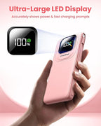Portable Charger with Built-in Cables,22.5W Super Fast Charging Power Bank Slim Phone Charger,10000mAh Travel Battery Pack Battery Bank with Smart LED Display for iPhone, Android & USB-C (Pink)