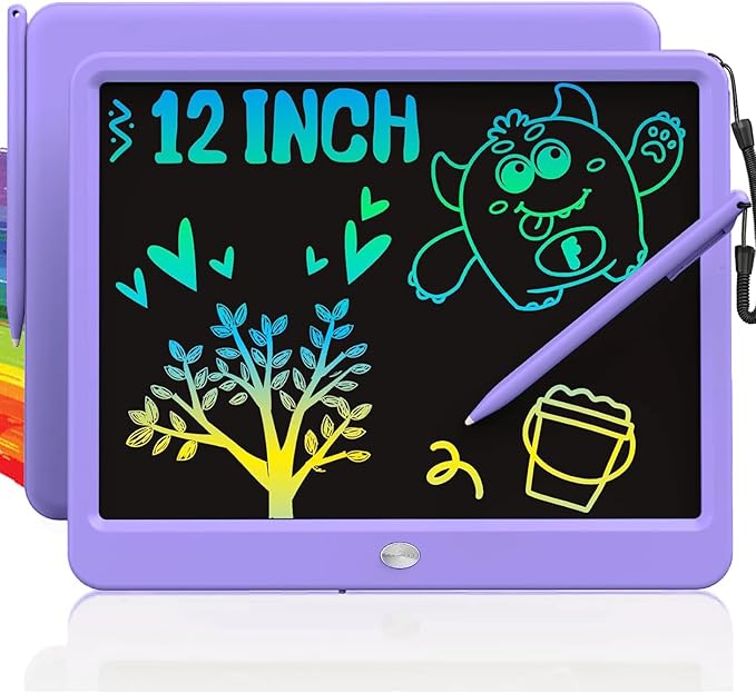 TEKFUN 12 Inch LCD Writing Tablet for Kids, Coloring Drawing Pad, Mess Free Doodle Board, Airplane Travel Toys for Boys and Toddlers, Road Trip Essentials, Gifts for 3-8 Year Old Girls (Purple)