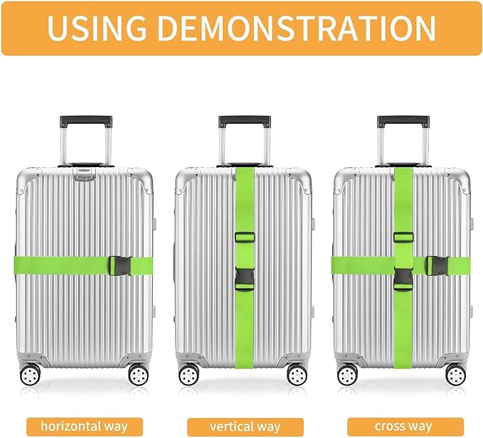 BILIONE 8 Pcs Luggage Straps, 79" Long Belts Keep Suitcase Secure While Traveling, TSA Approved Add a Bag Premium Accessory for Travel Bag Closure (4Pcs Black + 4Pcs Blue)