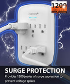 Fosmon 6-Outlet Power Strip Surge Protector 1200 Joules, Wall Mount Adapter Tap, Multi-Plug Outlet Wall Charger Extender, Charging Station, ETL Listed for Home, Dorm Room & Office (2 Pack) - White