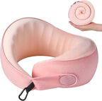 KPNEOL Travel Pillow, 100% Pure Memory Foam Travel Neck Pillow Airplane Neck Support Ergonomic Design for Traveling Suitable for Airplanes,Offices and Cars-Cooling Silk Light Pink