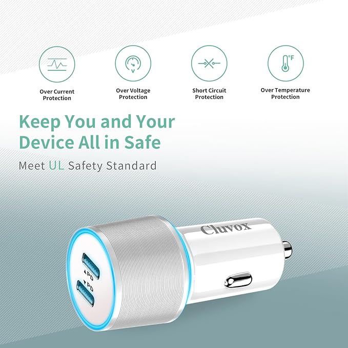 90W Car Charger USB C Fast Charge for iPhone 17 Pro Max/Air/17e/16 Plus/16e/15/iPad/MacBook Neo Phone Automobile Accessories, 2 Pack Dual 45W USBC Port Cigarette Lighter Adapter with 3.3FT Type C Cord