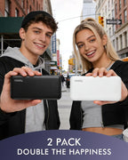 Miady 2-Pack Portable Charger, Slim 10000mAh Power Bank Travel Battery Pack 3 Outputs 2 Inputs Compatible with iPhone 17/16/15/14/13 Galaxy S24/22 iPad Android etc (2 White)