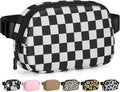 Pritent Fanny Packs for Women Cross Body Bag Waterproof Belt Bag with Adjustable Strap and Zipper Back Pocket Small Crossbody Bags Fashion Waist Packs for Workout Travelling(Checkered Black, Large)