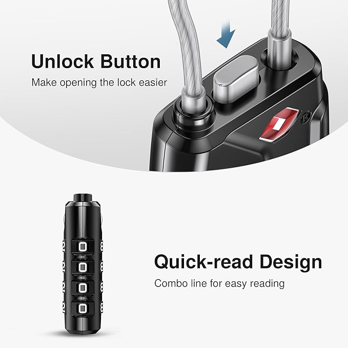 Puroma TSA Approved Luggage Locks, 4 Digit Combination Travel Cable Locks Resettable Code Lock with Zinc Alloy Body for Suitcase, Toolbox, Backpack, Bag, Gym Locker (Basic Black)