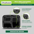 Freshware Bento Box Meal Prep Containers, 3-Compartment, 32 ounce, 15-Pack