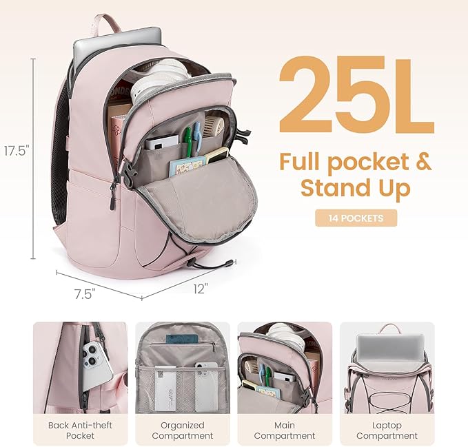LOVEVOOK Mens Backpack with Giant Tumbler Holder Pocket,15.6 Inch Everyday Laptop Backpack Commuter Travel Work Computer Bag for Women,Waterproof Hiking College Teacher Back Pack Casual Daypack,Pink