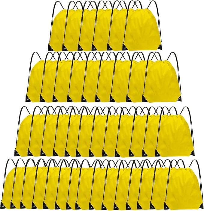 Grneric Drawstring Backpack Bulk 42 Pcs String Backpack Drawstring Bags Cinch Bag Sackpack for Men Women Gym (Yellow)