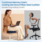 Donut Pillow Seat Cushion - Cooling Gel Donut Chair Cushions, Memory Foam Seat Cushion for Office & Home, Car Seat Cushion and Butt Pillow, Hemorrhoids Pillow and Tailbone Pain Relief, Blue