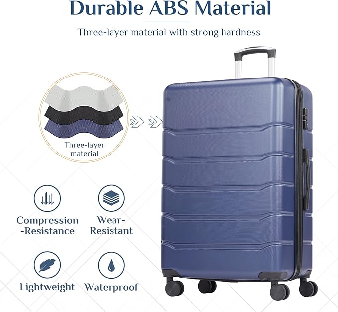 OLIXIS 28 Inch Luggage, Hardside Checked Suitcase with Spinner Wheels, Lightweight ABS Hard Shell Travel Luggage, TSA Approved Lock, Expandable Large Suitcase for Business & Travel–Blue
