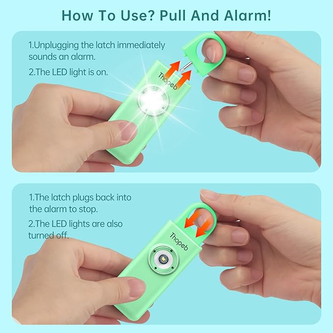 Thopeb–The Original Personal Safety Alarm for Women Self Defense – Elders & Kids Self Defense Keychain Siren – 135dB Loud Siren Bird Sound – Cute Key Chains Protection (Light Green)
