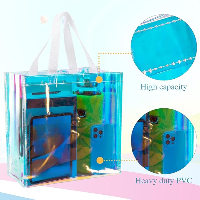 Eccliy 30 Pack 12x12x6 Inch Clear Tote Bag Stadium Approved Bulk Plastic Beach Tote Gift Bag with Handle for Gym Sports | 30 Pack, 12x12x6 Inch, Stadium Approved, Bulk, with Handle, Tote Gift Bag
