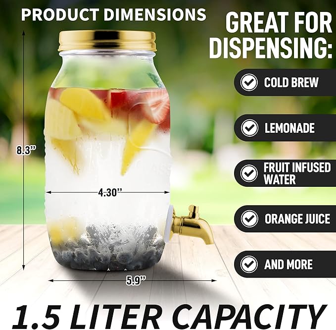 Zulay Kitchen 1.5 Liter Cold Brew Coffee Maker with EXTRA-THICK Glass Carafe & Stainless Steel Mesh Filter - Premium Iced Coffee Maker, Cold Brew Pitcher & Tea Infuser (Gold)…