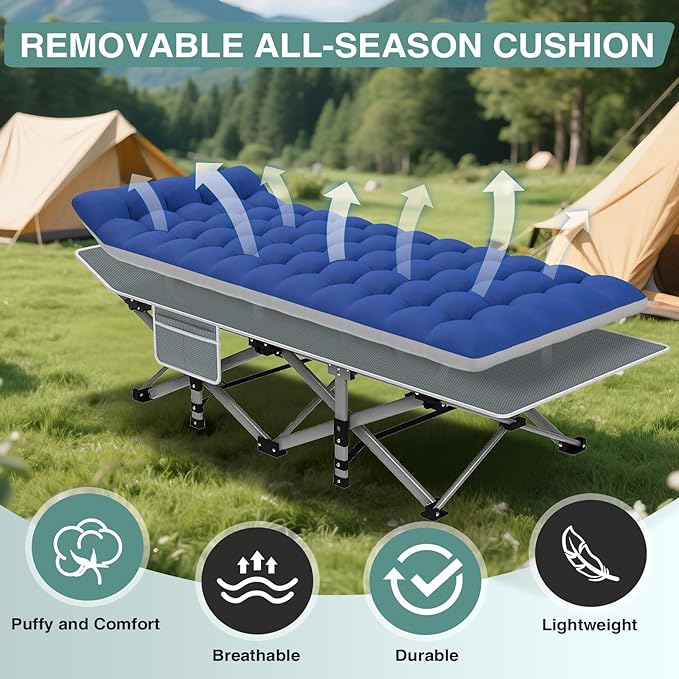 ZENPETIO 28In Folding Camping Cot for Adult, Portable Sleeping Cot with Mattress, Outdoor Heavy Duty Cot Bed for Camp with Carry Bag for Home, Office, Camp, Travel, Vacation(Max Loading 500lbs)
