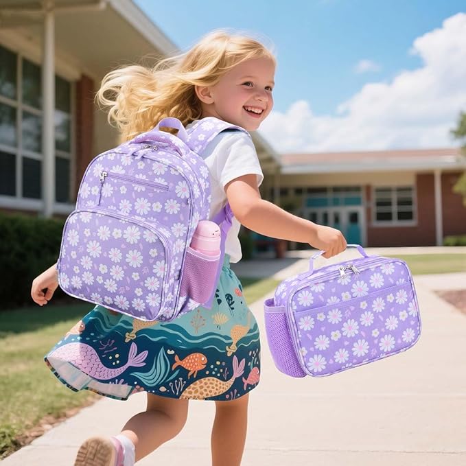 RHCPFOVR Kids Backpack for Girls - Girls Backpack 3-8 Ages Flower for Kids 15 Inch School Bookbag for Kindergarten Elementary School Bookbag for Girl 1st 2nd Grade