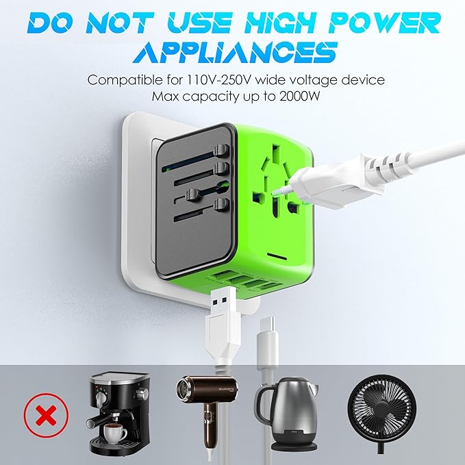 ISIX International Travel Adapter Universal Power Adapter Worldwide All in One 4 USB Perfect for European US, EU, UK, AUS,Asia 200+ Countries
