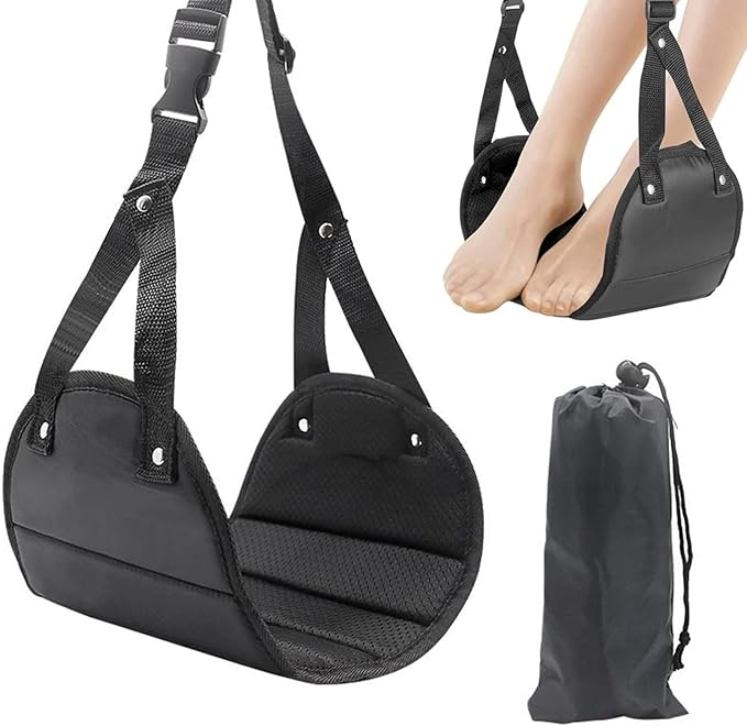 1-Pack Foot Hammock for Plane Travel | Adjustable and Lightweight Portable Under Desk Foot Rest for Air Travel and Office | Essentials to Relax Your Feet