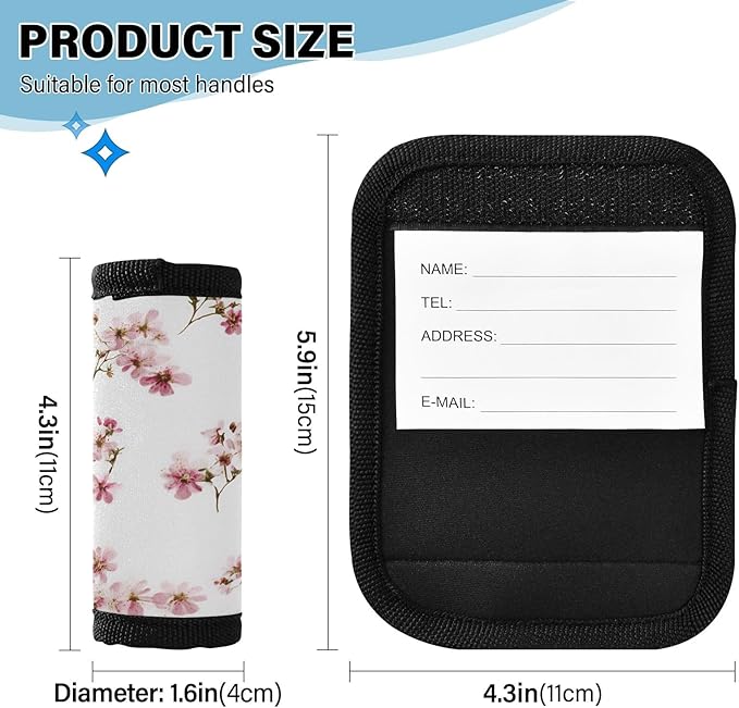 Light Pink Floral Small 4 Luggage Handle Wrap for Suitcase Luggage Tags Handle Covers Identifiers Soft Decorations Travel Accessories 2 Pack