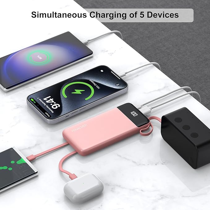 Portable Charger Built-in Cables,10000mAh Power Bank for iPhone,Fast Charge USB C Battery Pack Travel Essentials Slim Lightweight Powerbank Compatible with iPhone 17/16/15/14, Samsung, Android, etc