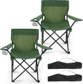 2-Pack Foldable Camping Chairs with Cup Holder, 300LB Lawn Portable Folding Chairs for Adults, Lightweight Outdoor Beach Chairs with Carry Bag for Camp, Fishing, Sports (Green)
