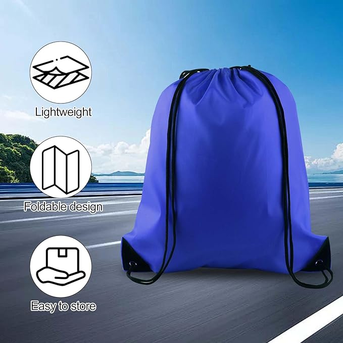 PLULON 15 Pcs Blue Drawstring Bags Drawstring Backpack Bulk, String Backpack Cinch Sack Sport Gym Backpack Bags for Yoga Traveling Outdoor Sports