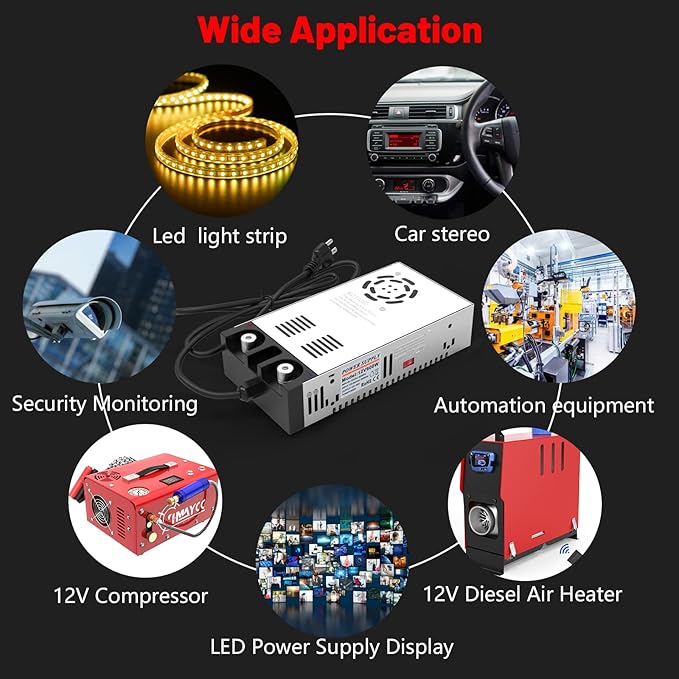 IMAYCC 110V AC to 12V DC Converter Power Supply 12V DC Switch Transformer for LED Strip, LCD Monitor, CCTV, Radio,Car Stereo and Diesel Heater 50A 600W