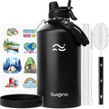 Swigina 1 Gallon Insulated Water Bottle with Silicone Boot (48hrs Cold/24hrs Hot) - DIY Stickers, Leakproof, BPA Free, 128 oz [2-IN-1 LID]