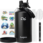 Swigina 1 Gallon Insulated Water Bottle with Silicone Boot (48hrs Cold/24hrs Hot) - DIY Stickers, Leakproof, BPA Free, 128 oz [2-IN-1 LID]