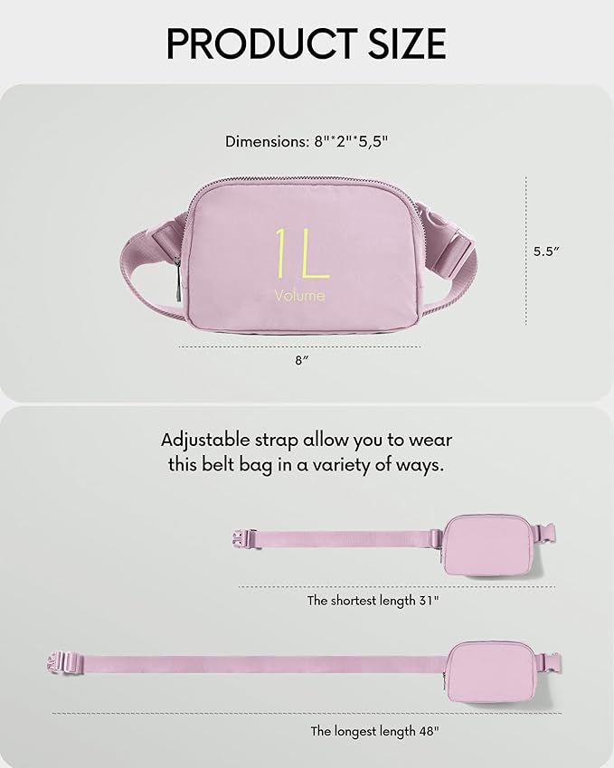 ODODOS Unisex Mini Belt Bag with Adjustable Strap Small Fanny Pack for Workout Running Traveling Hiking, Lavender
