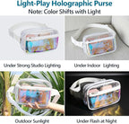 Veckle Holographic Fanny Pack for Women - Plus Size 35-51 Inch Iridescent Clear Belt Bag, Adjustable Crossbody Waist Bag for Concert, Festivals, Raves, Theme Parks, White