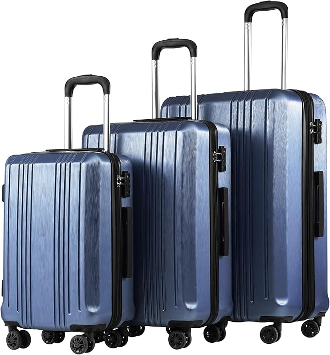 Coolife Luggage 3 Piece Set PC+ABS Hardshell Suitcases with TSA Lock, Spinner Lightweight (ice blue, 3 piece set)
