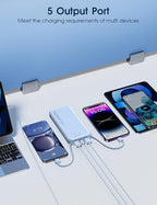 Nusyddy Portable Charger, 10000mAh PD20W Fast Charging Power Bank with Built-in Cables & Wall Plug, Travel Essentials External Battery Pack, USB C Battery Phone Charger for iPhone, Samsung Light Blue