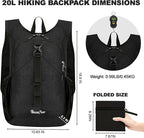 Seektop 20L Small Hiking Backpack for Women Men, Lightweight Hiking Packable Daypack with Phone Pocket for Travel Camping (Black, 20L)