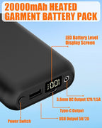 CYCYHEAT 12V1.5A 20000mAh Battery Pack for Heated Vest Jacket Coat Pants and Heating Underwear, DC Port Heated Clothing Replacement Battery Pack