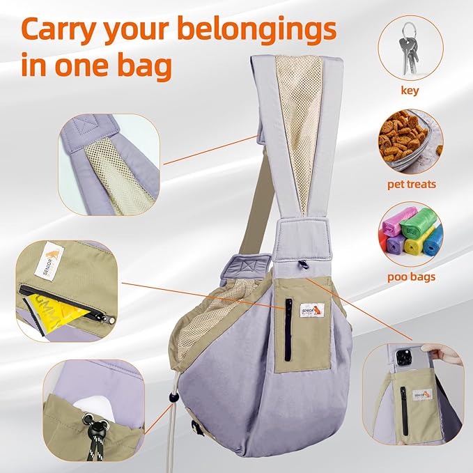 Dog Carrier Sling,Dog Carriers for Small Dogs & Cats Under 20 lbs,Puppy Carrying Backpack Pet Purse with Pockets,Adjustable Shoulder Strap,Hands Free for Travel (Purple)