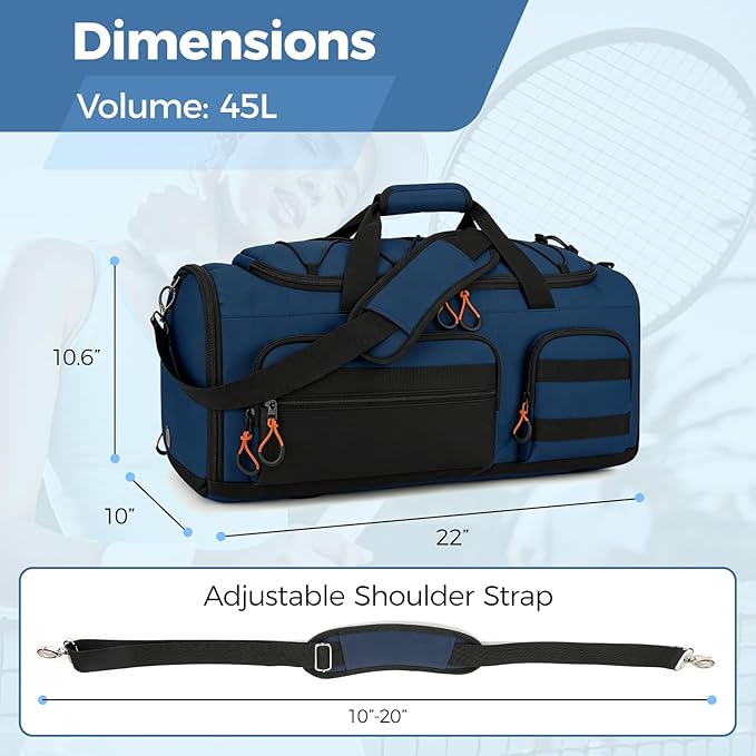 Searock 45L Gym Bag for Men, 3-In-1 Duffle Bag Backpack for Travel, Sports Duffel Bags for Gym Workout, Weekender Overnight Bag with Shoe Compartment, Wet Pocket, Navy Blue