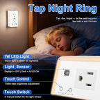 Wall Outlet Extender with USB Charging Ports 9 in 1 Plug Extension Block Multiple AC Outlets Splitter Power Hub Wall Tap 1500J Surge Protection Night Light Dusk to Dawn Sensor Switch ETL Listed