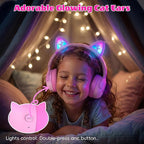 Kids Bluetooth Headphones with LED Cat Ears, Active Noise Cancelling Headphones for Kids, 85dB Volume Limited, 40H Play Time, Bluetooth 6.0, Fast Charging, Built-in Mic for iPad/Tablet/Airplane, Pink