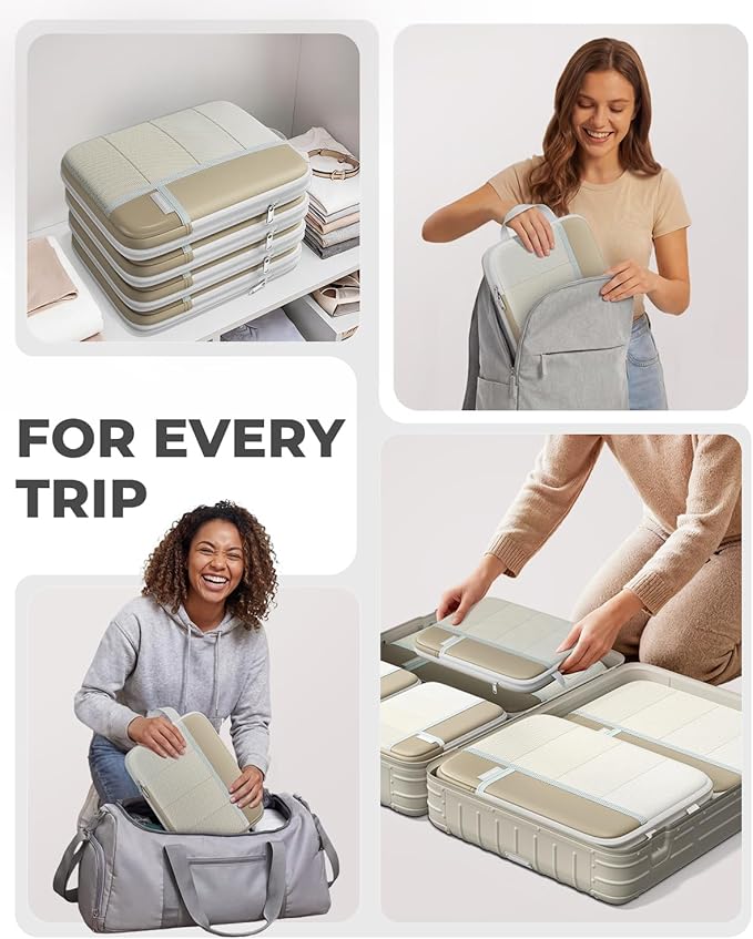 Percover Compression Packing Cubes 6-Piece Set, Packing Cubes Compression for Travel with Multi-Size Organization, Travel Organizer for Carry On & Checked Luggage, Camel