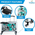 Younglingz LIL FLYER GO Version 2 Ride On Suitcase for Kids | Carry On Luggage with Toddler Seat, Foldable Handlebars, Pedals, and Removable Wheels | Holds up to 80 lbs | Green Motorcycle | Ages 2-6