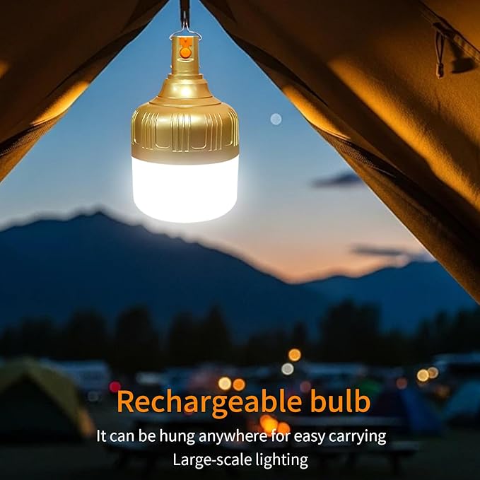 2 Pack Rechargeable LED Camping Lantern, 4000mAh IPX4 Waterproof Tent Light with Hook, USB Flashlight for Hiking, Travel, Hurricane Power Outage Emergency, Home Garage Repair, BBQ Lighting