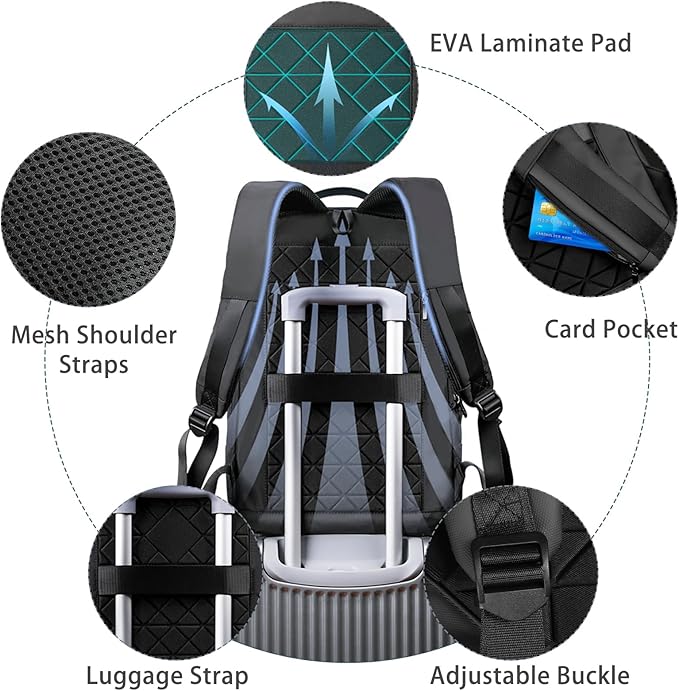 hk Backpack for Men Business Slim Backpack with USB Charger Computer Lightweight Anti-theft Travel Backpacks 17.3 inch Water Resistant Laptop Bag for Work Office College-Black