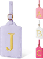 Personalized Initial Luggage Tags for Suitcase, Purple Leather Cute Luggage Tags with Privacy Cover Name Card, Embroidered Custom Monogrammed Luggage Tag Travel Backpack Tags Gifts for Women Kids(J)