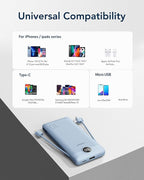 VEGER Portable Charger with Built-in AC Plug and Cables, All in One 10000mAh Ultra Slim Power Bank Travel Essentials, Fast Charging Battery Pack Compatible with iPhone, Samsung, Android (Blue)