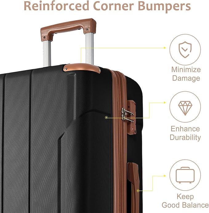 2 Piece Luggage Set, Hardside Suitcase with Spinner Wheels, TSA Lock & Expandable Hard Shell, Carry on and Checked Luggage for Travel, Maletas de Viaje for Men & Women (Black Brown, 20+28Inch)